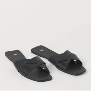 H&M Black Leather Slides Slippers Sandals size 7